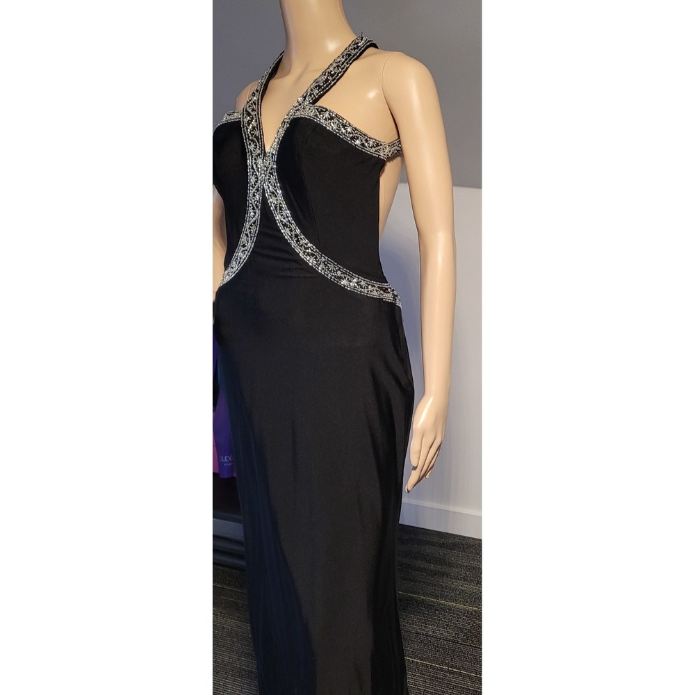 Ladies Black Elegant Dress With Side Zipper , Silver Beading Accents Size Small - Picture 6 of 15